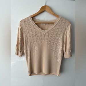 Simple Retro Short Sleeve Knitted Top, Size M